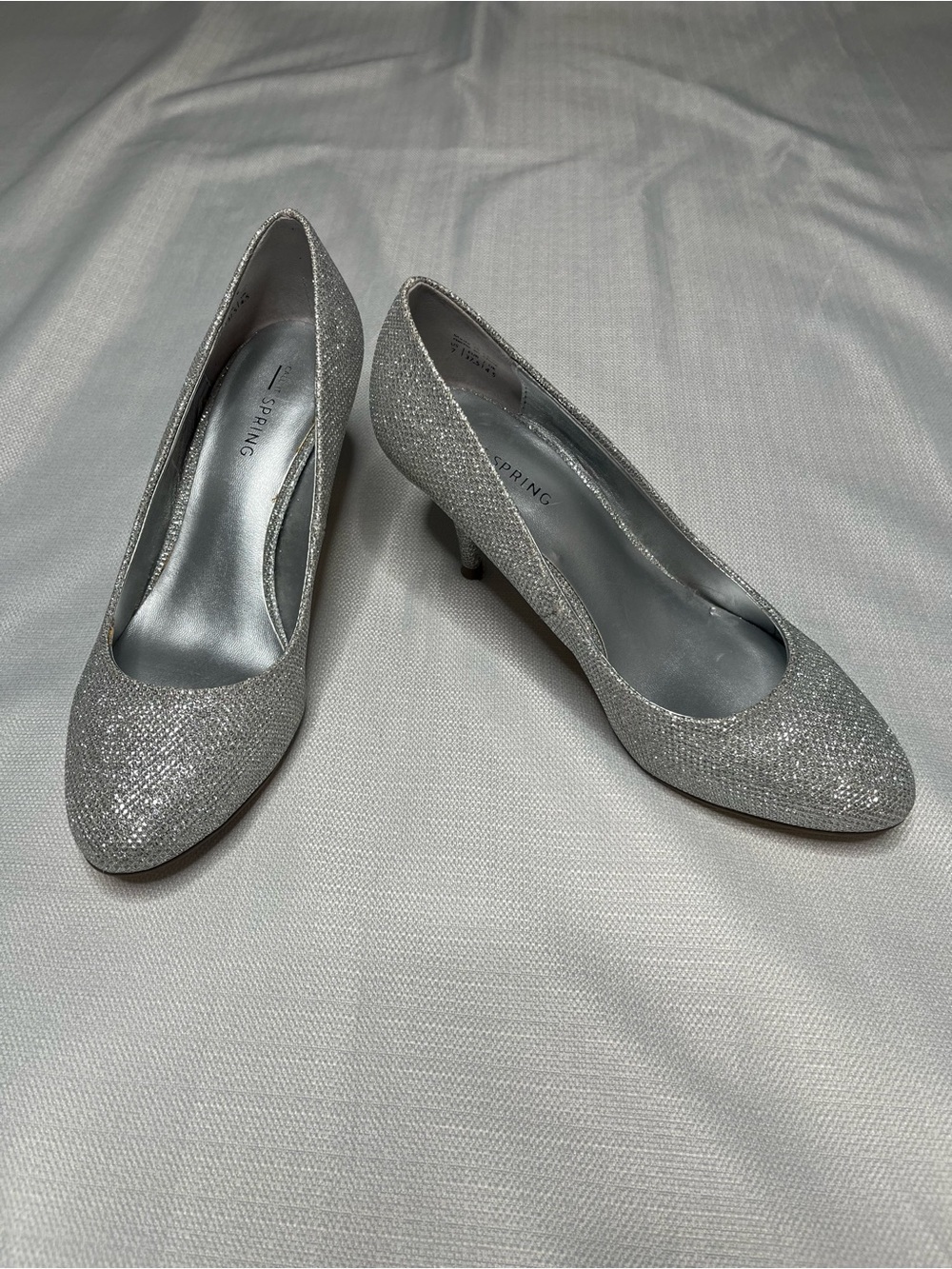 Call It Spring Silver Glitter Kitten Heel Pumps Metallic Sparkle Y2K Partycore